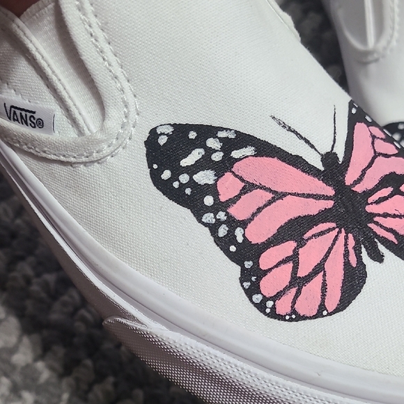 Vans White Slip-On Sneakers‎ Hand Painted Pink Butterfly Design 7 - Picture 13 of 13